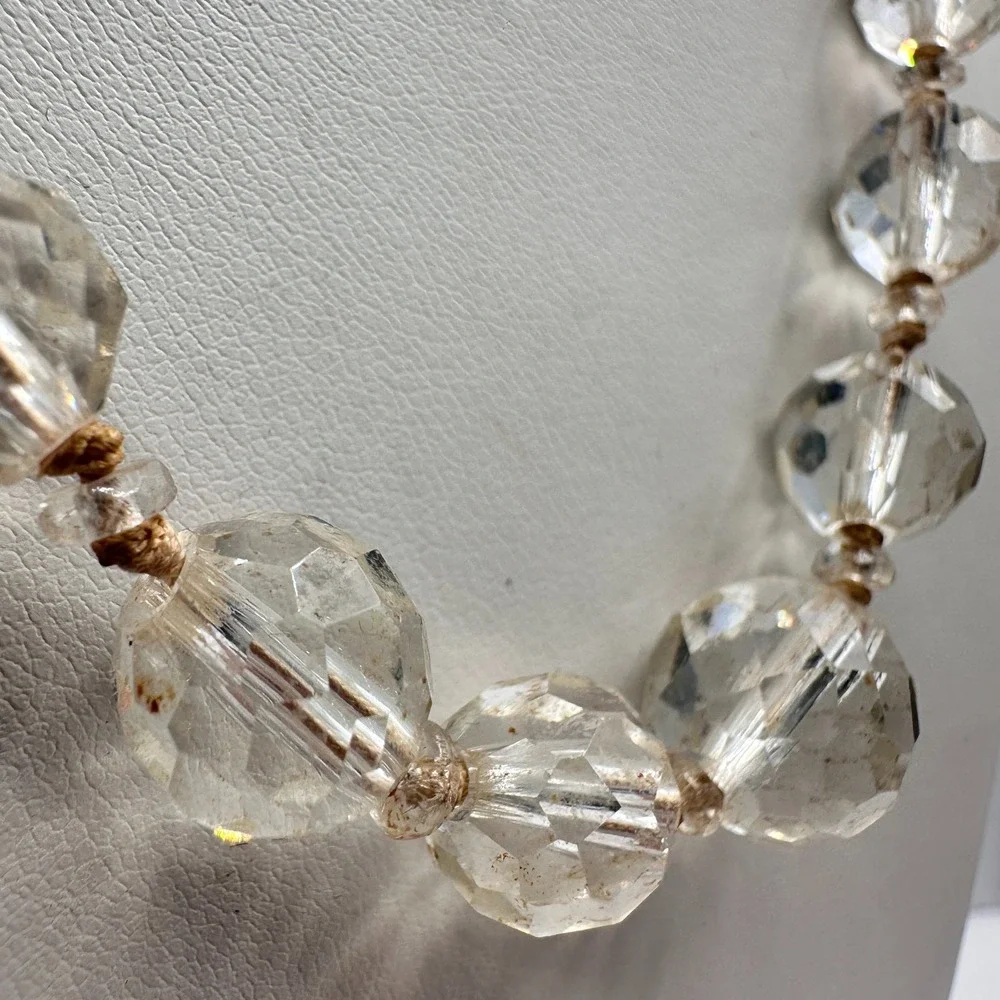 Vintage 90s Clear Faceted Crystal Beaded Necklace Women's Classic Jewelry‎ Retro